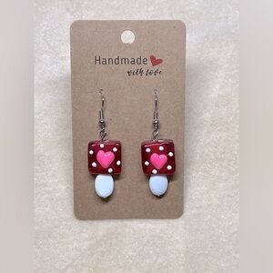 Handmade Glass Heart Dangle Earrings
